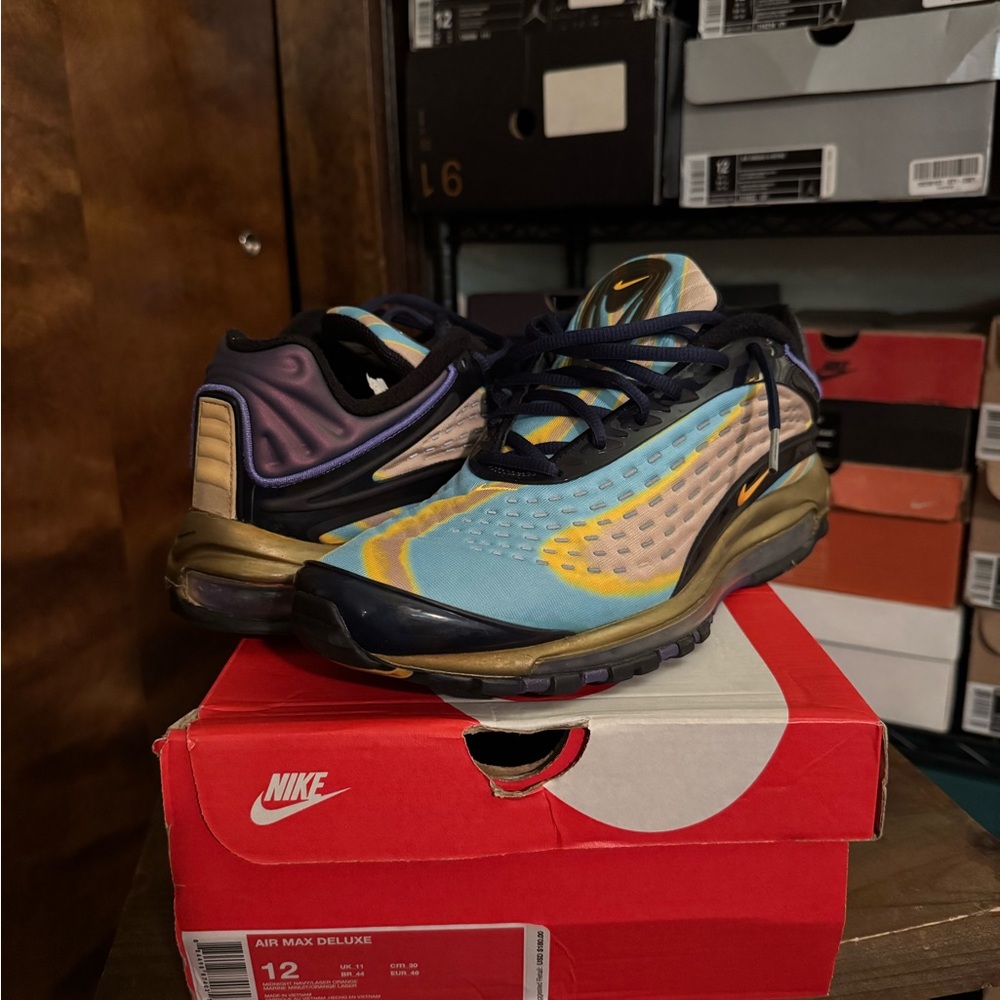 Nike Air Max Deluxe size 12 blue navy gold orange